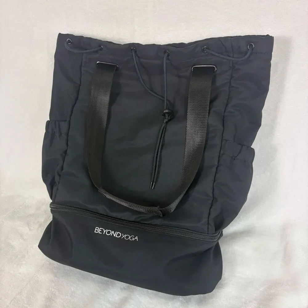 Beyond‎ Yoga Black Drawstring Top Tote Backpack Bag Medium